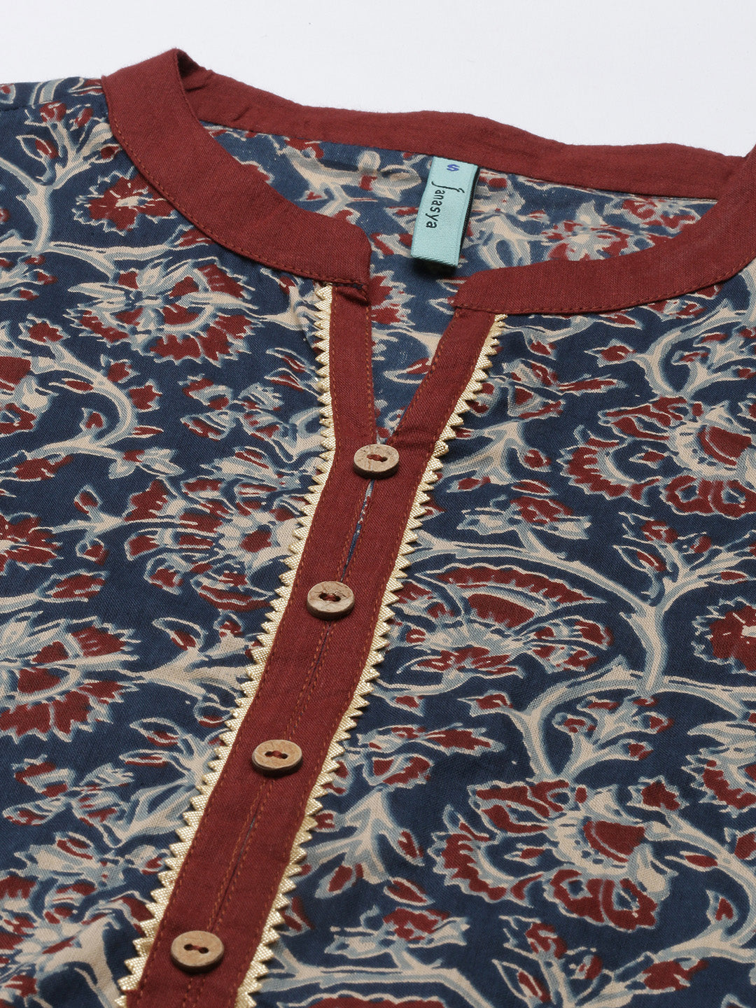 Brown & Blue Cotton Floral Print Kurta Set