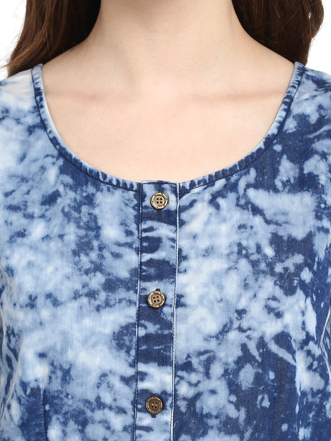 Blue-Cloud-Effect-Denim-Elasticated-Waistline-Mini-Dress