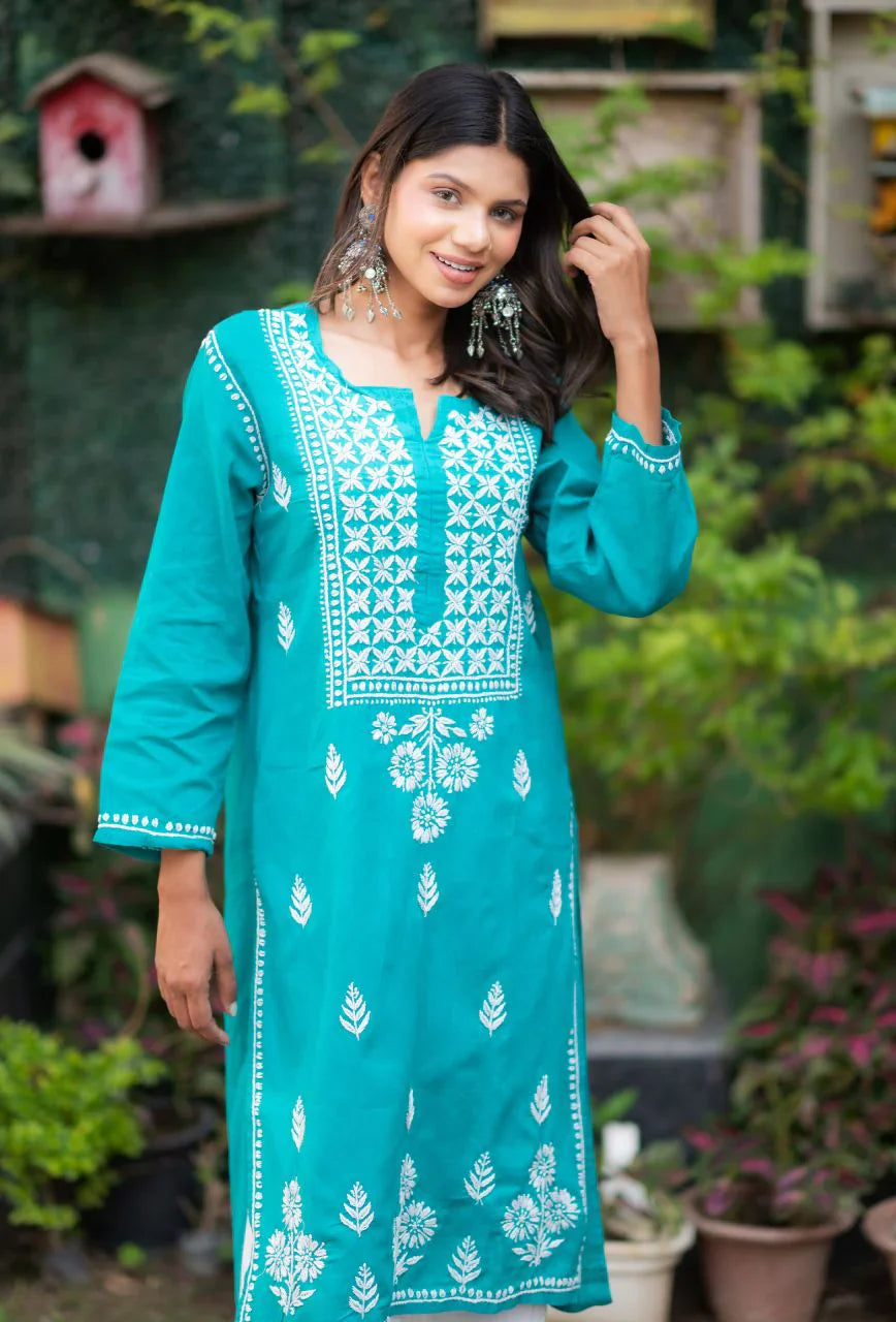 Blue-Cotton-Alifa-Chikankari-Kurta-Only
