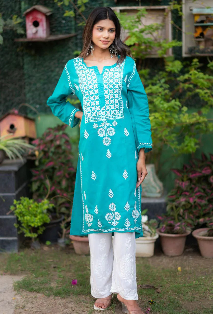 Blue-Cotton-Alifa-Chikankari-Kurta-Only