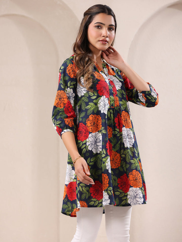 Blue Cotton All-Over Floral A-Line Tunic Only
