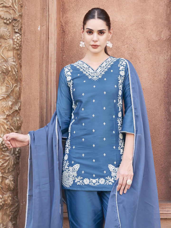 Blue-Cotton-Blend-with-White-Thread-Work-3-Piece-Kurta-Set