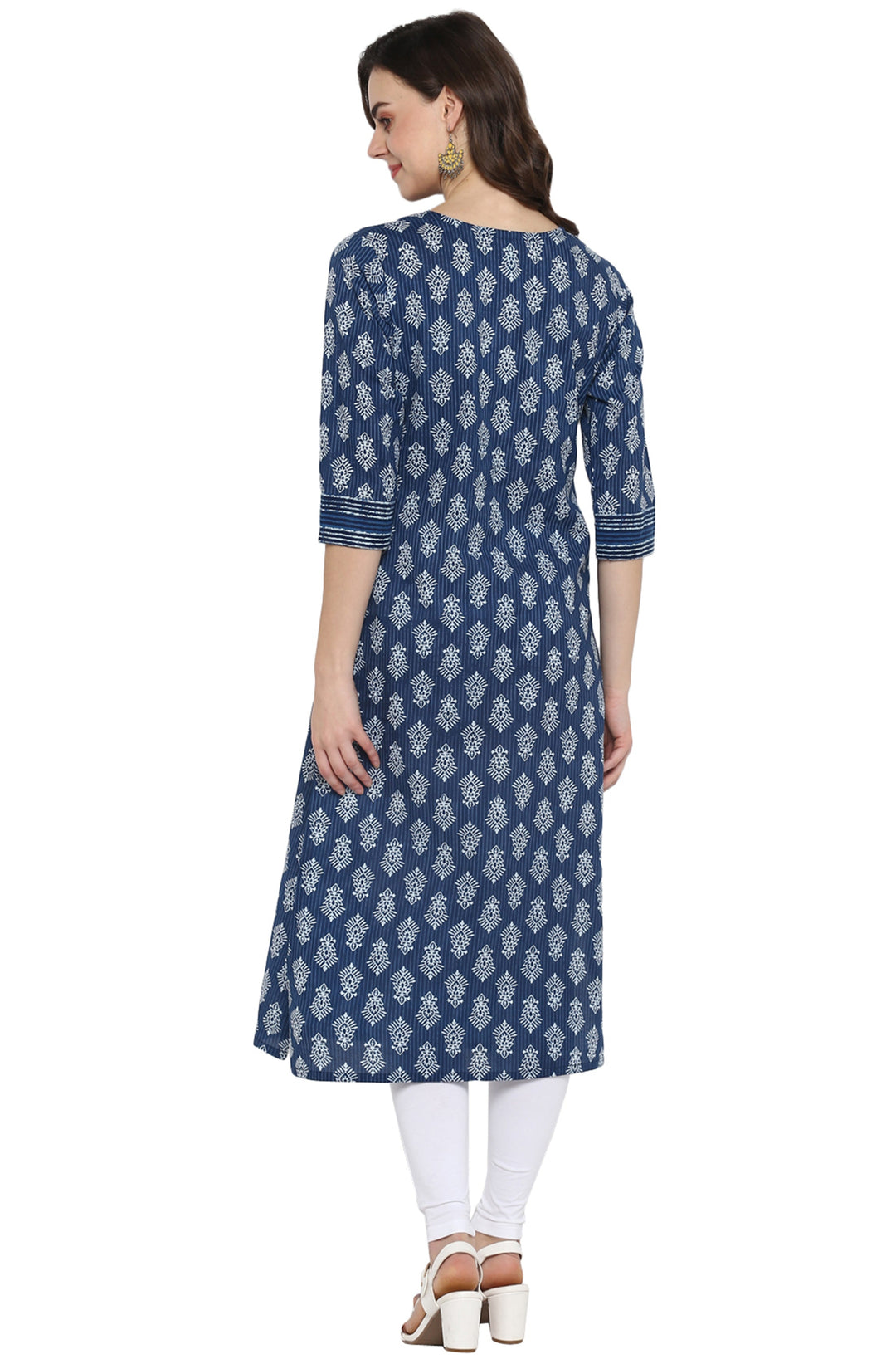 Blue Cotton Block Print Straight Kurta