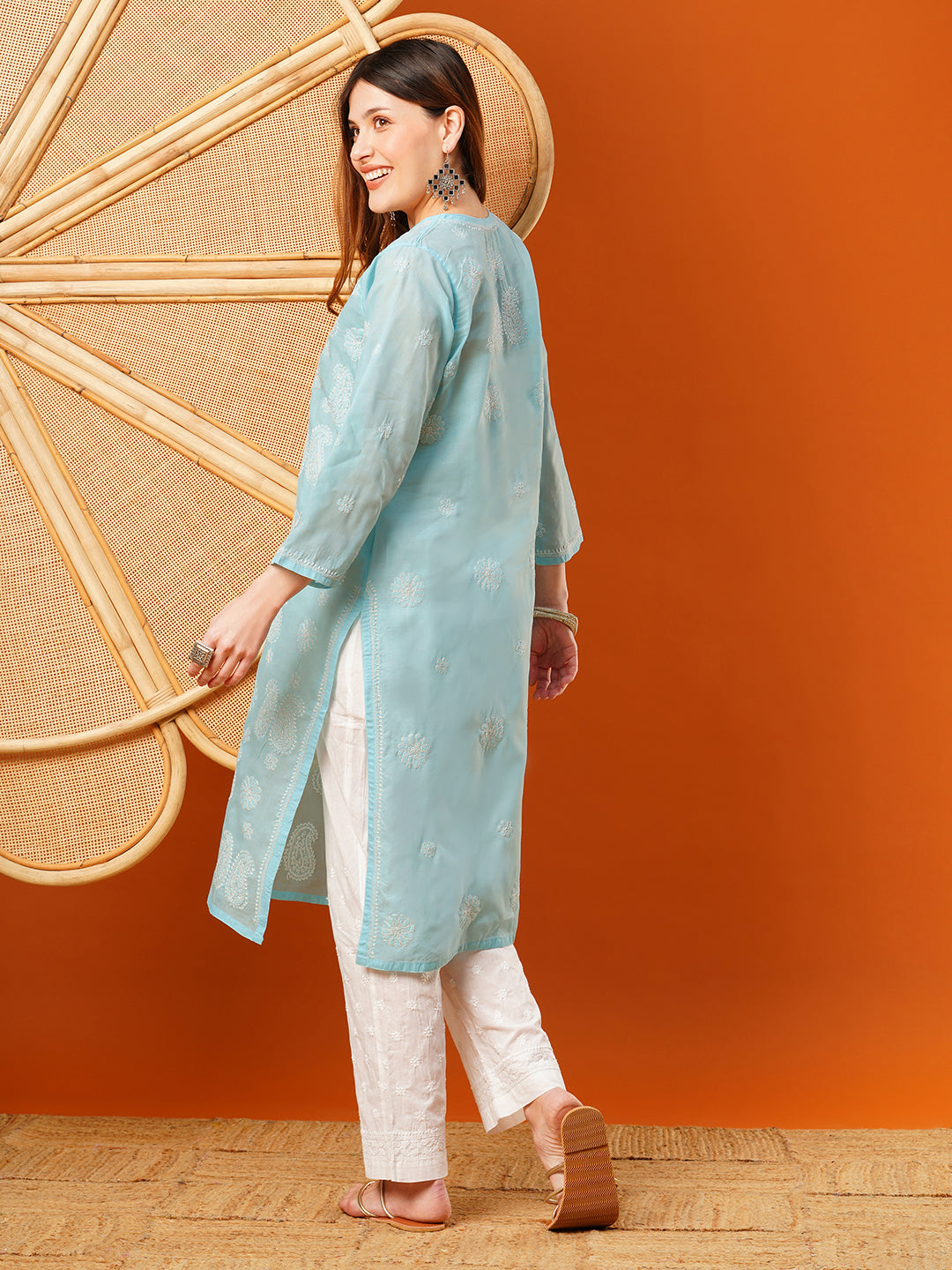 Light-Blue-Cotton-Embroidered-Chikankari-Kurta-Only
