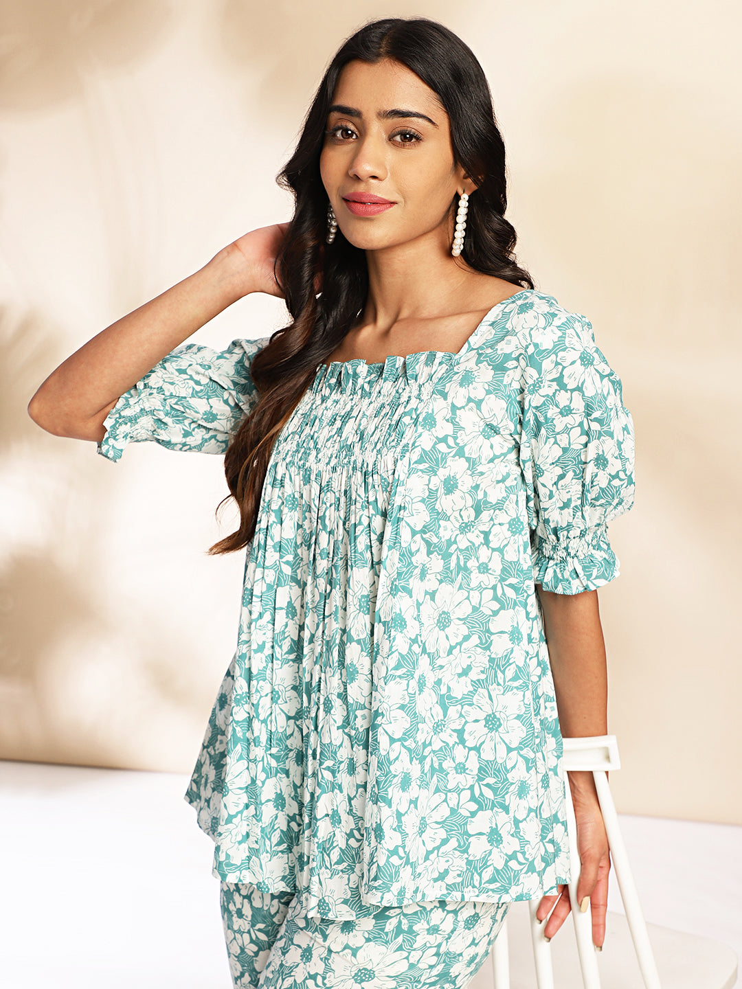 Blue Cotton Floral Printed Co-Ord Set