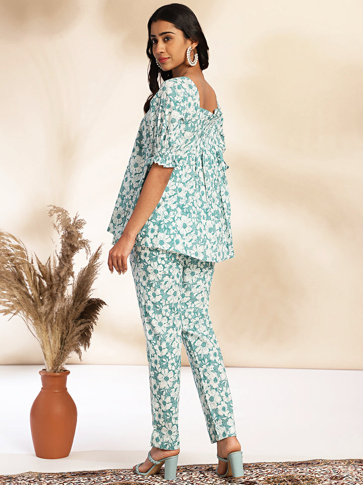 Blue Cotton Floral Printed Co-Ord Set