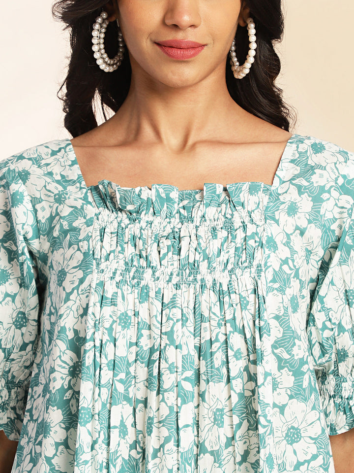 Blue Cotton Floral Printed Co-Ord Set