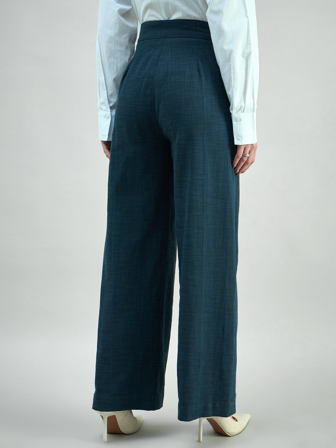 Blue-Cotton-High-Waist-Inverted-Pleat-Detail-Trouser