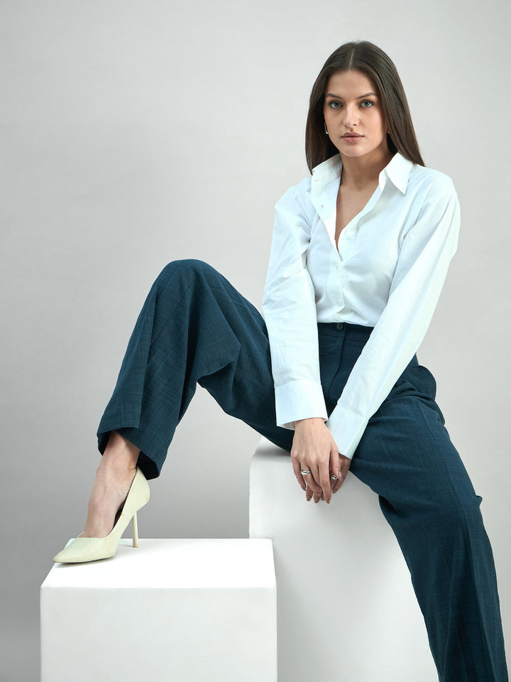 Blue-Cotton-High-Waist-Inverted-Pleat-Detail-Trouser