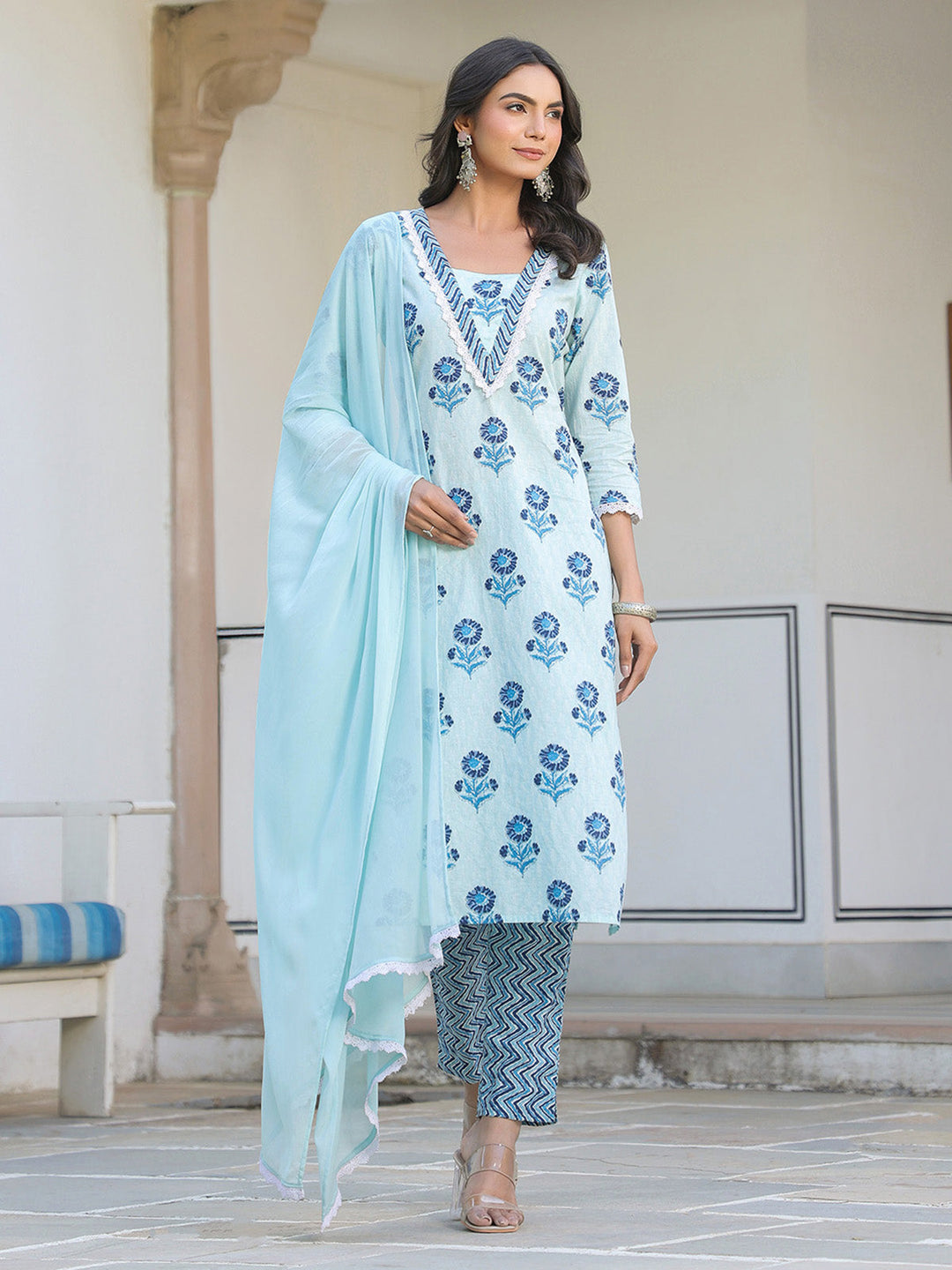 Blue-Cotton-Straight-Floral-Printed-3-Piece-Kurta-Set