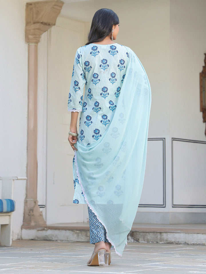 Blue-Cotton-Straight-Floral-Printed-3-Piece-Kurta-Set