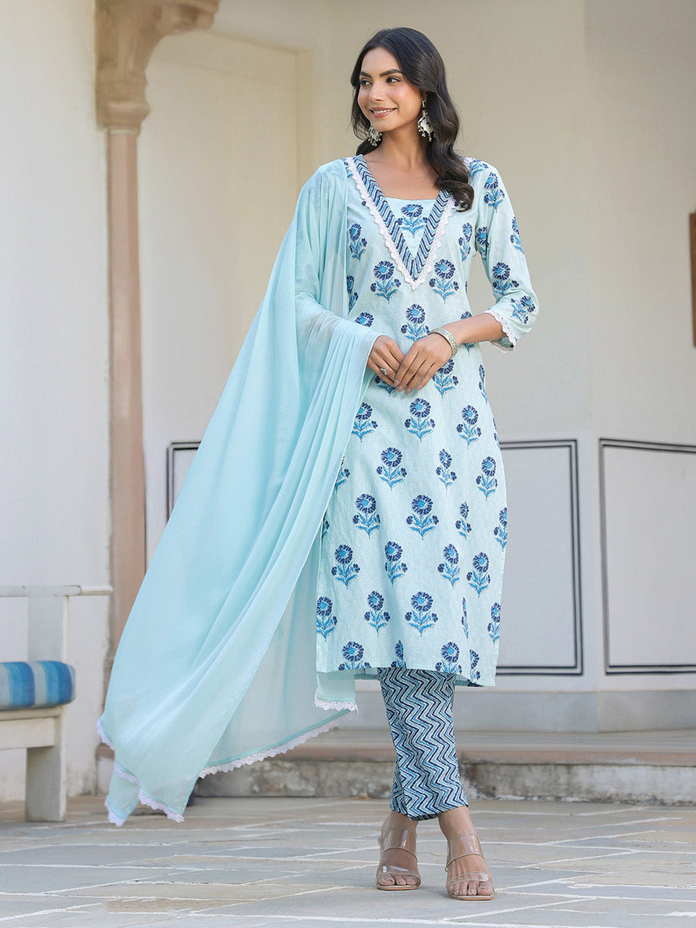 Blue-Cotton-Straight-Floral-Printed-3-Piece-Kurta-Set