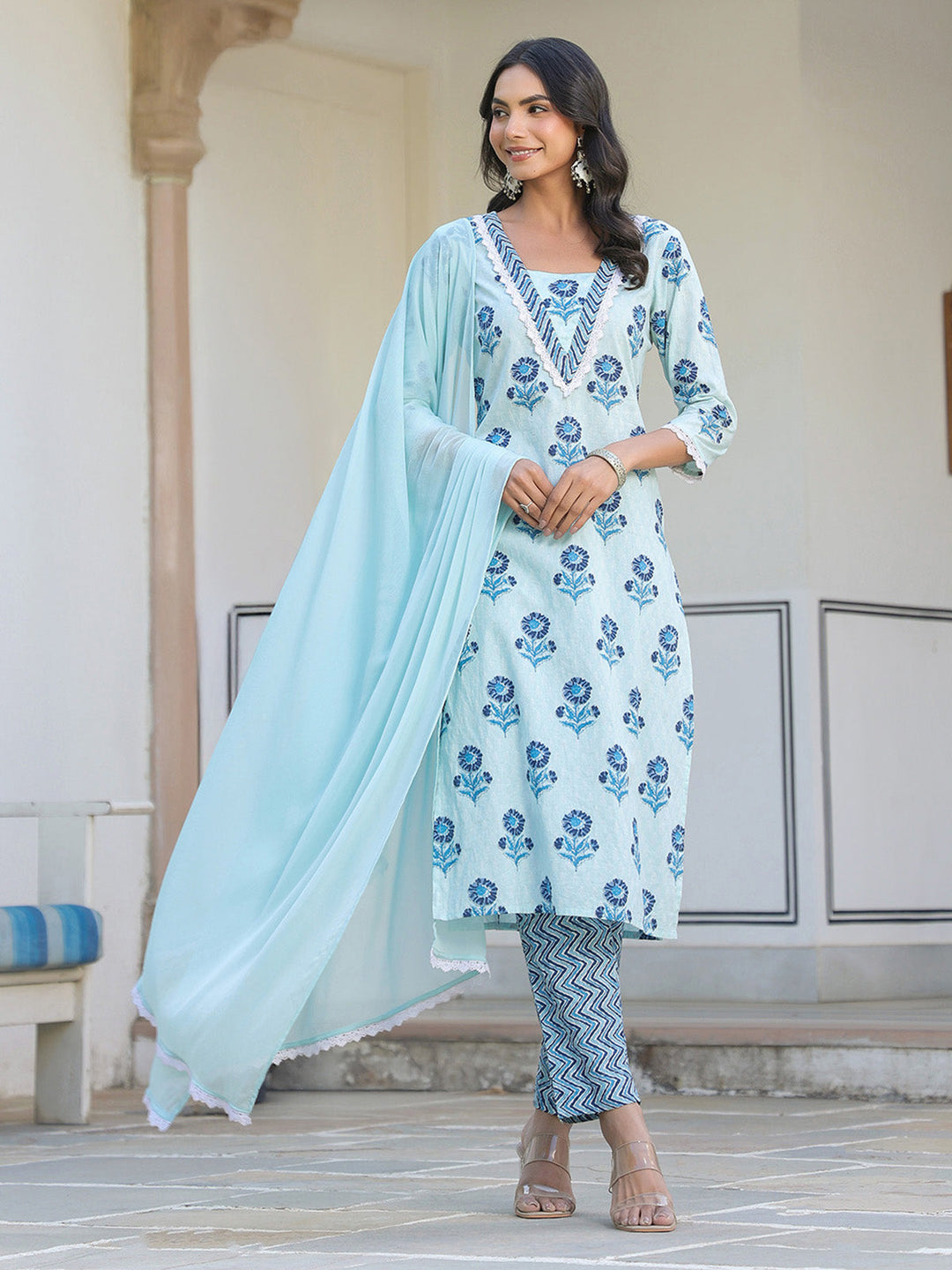 Blue-Cotton-Straight-Floral-Printed-3-Piece-Kurta-Set
