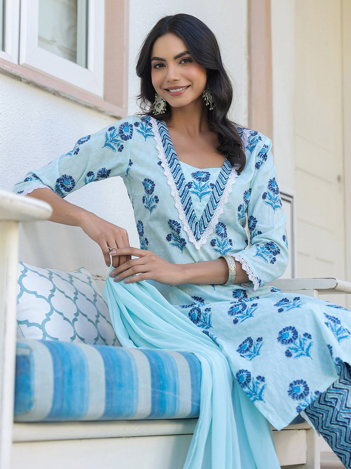 Blue-Cotton-Straight-Floral-Printed-3-Piece-Kurta-Set