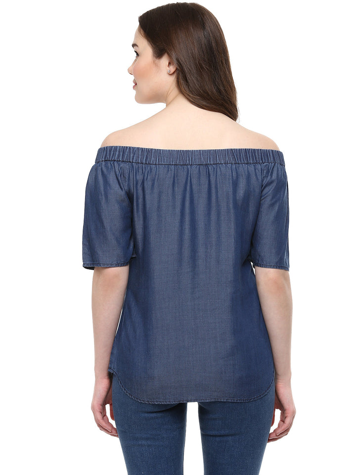 Blue-Cotton-Tencel-Denim-Off-Shoulder-Top