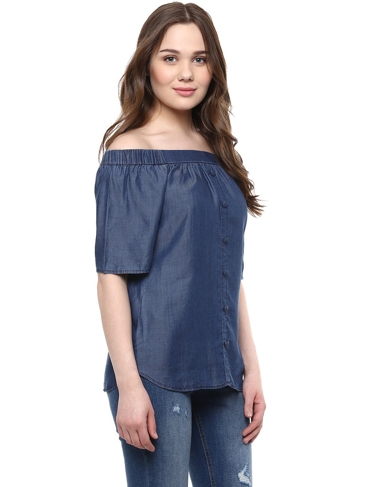 Blue-Cotton-Tencel-Denim-Off-Shoulder-Top