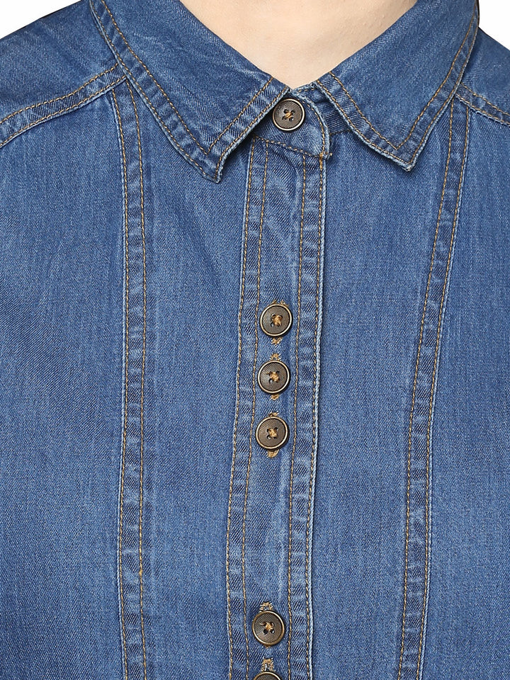 Blue-Cotton-Three-Buttoned-Denim-Dress