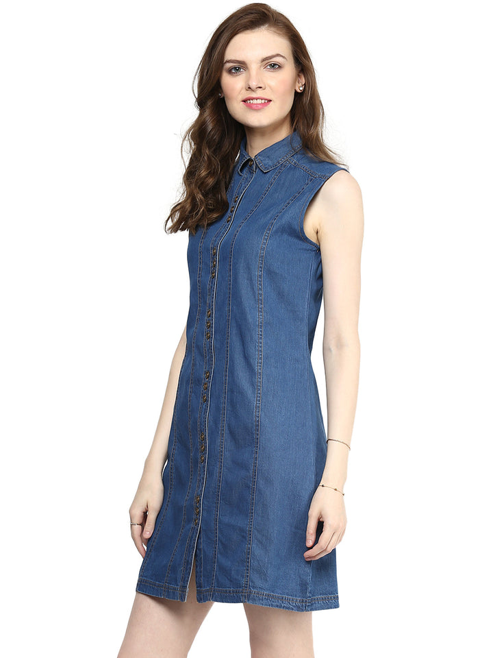 Blue-Cotton-Three-Buttoned-Denim-Dress