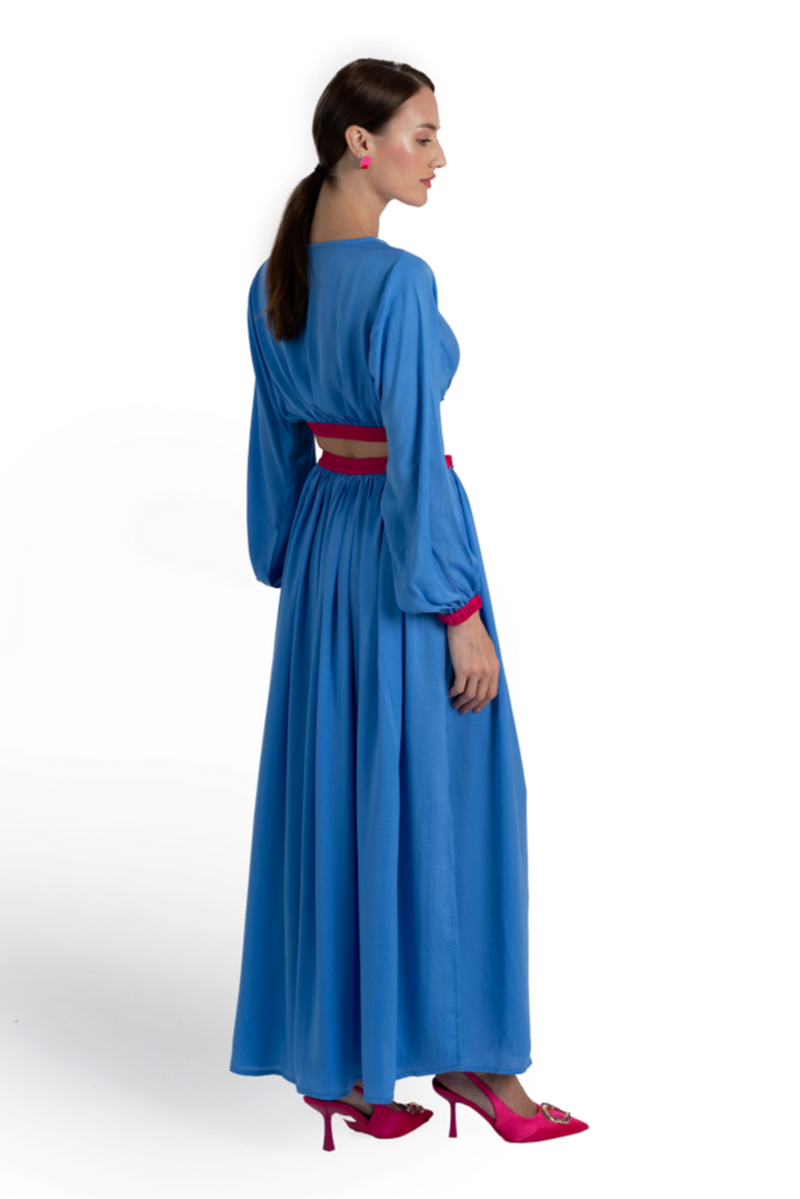 Blue Crinkle Matte Satin Kalki Skirt Set