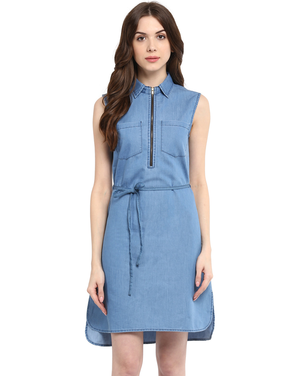 Black-Front-Zip-Sleeveless-Tunic-Mini-Dress