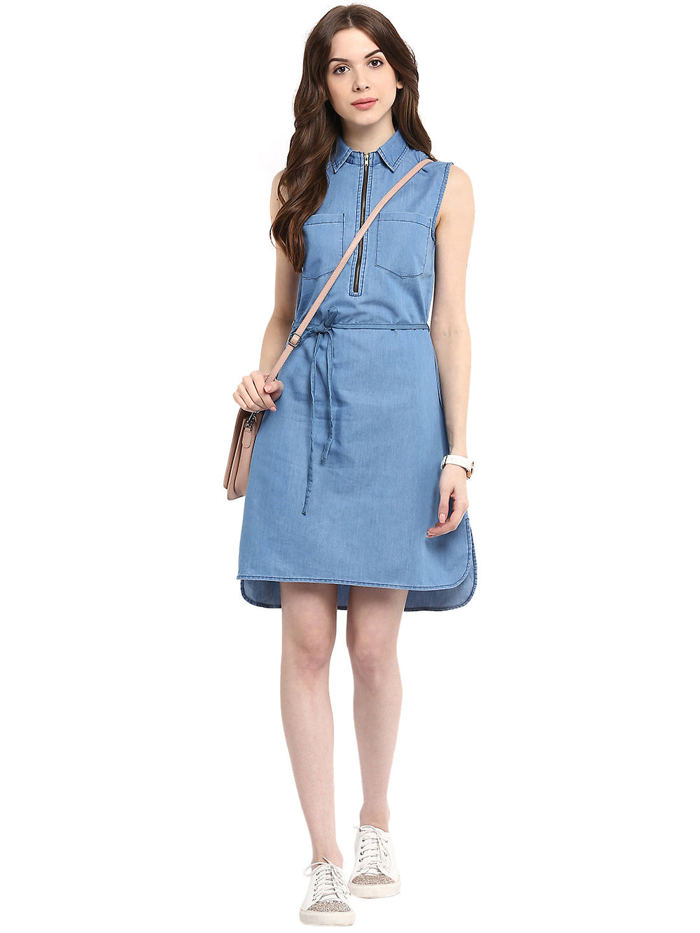 Black-Front-Zip-Sleeveless-Tunic-Mini-Dress