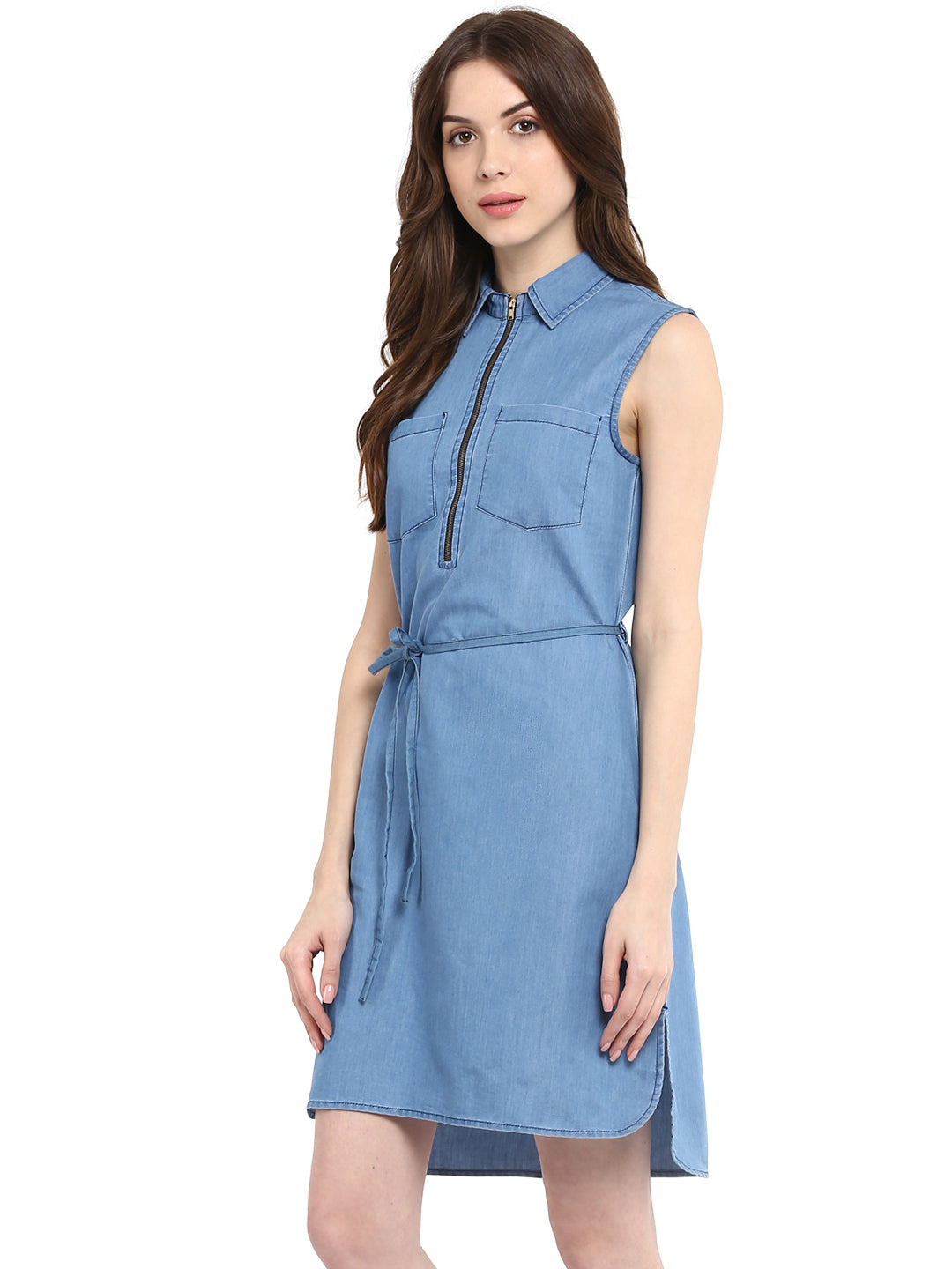 Black-Front-Zip-Sleeveless-Tunic-Mini-Dress