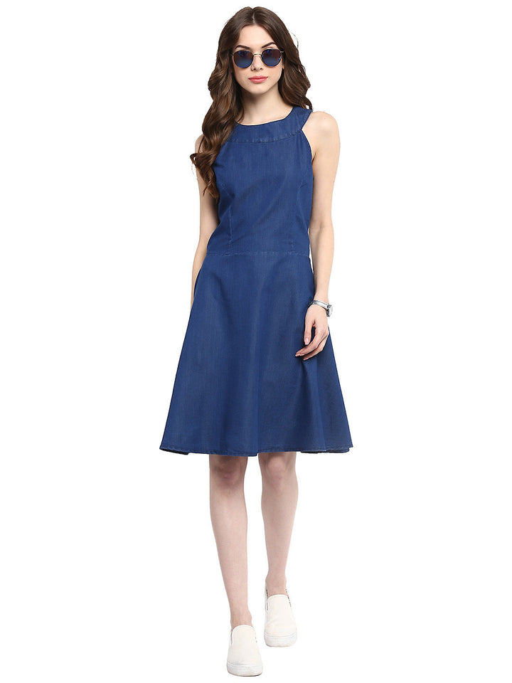 Blue-Denim-Round-Neck-Mini-Dress