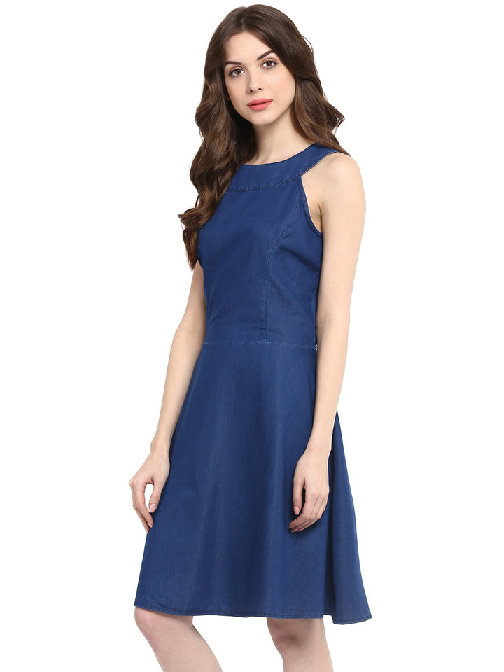 Blue-Denim-Round-Neck-Mini-Dress