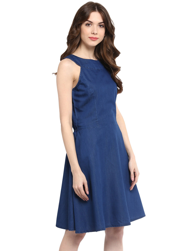 Blue-Denim-Round-Neck-Mini-Dress