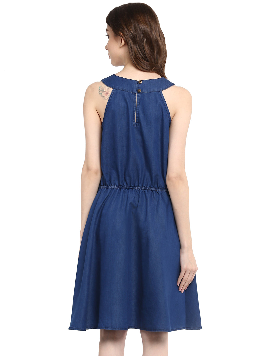 Blue-Denim-Round-Neck-Mini-Dress
