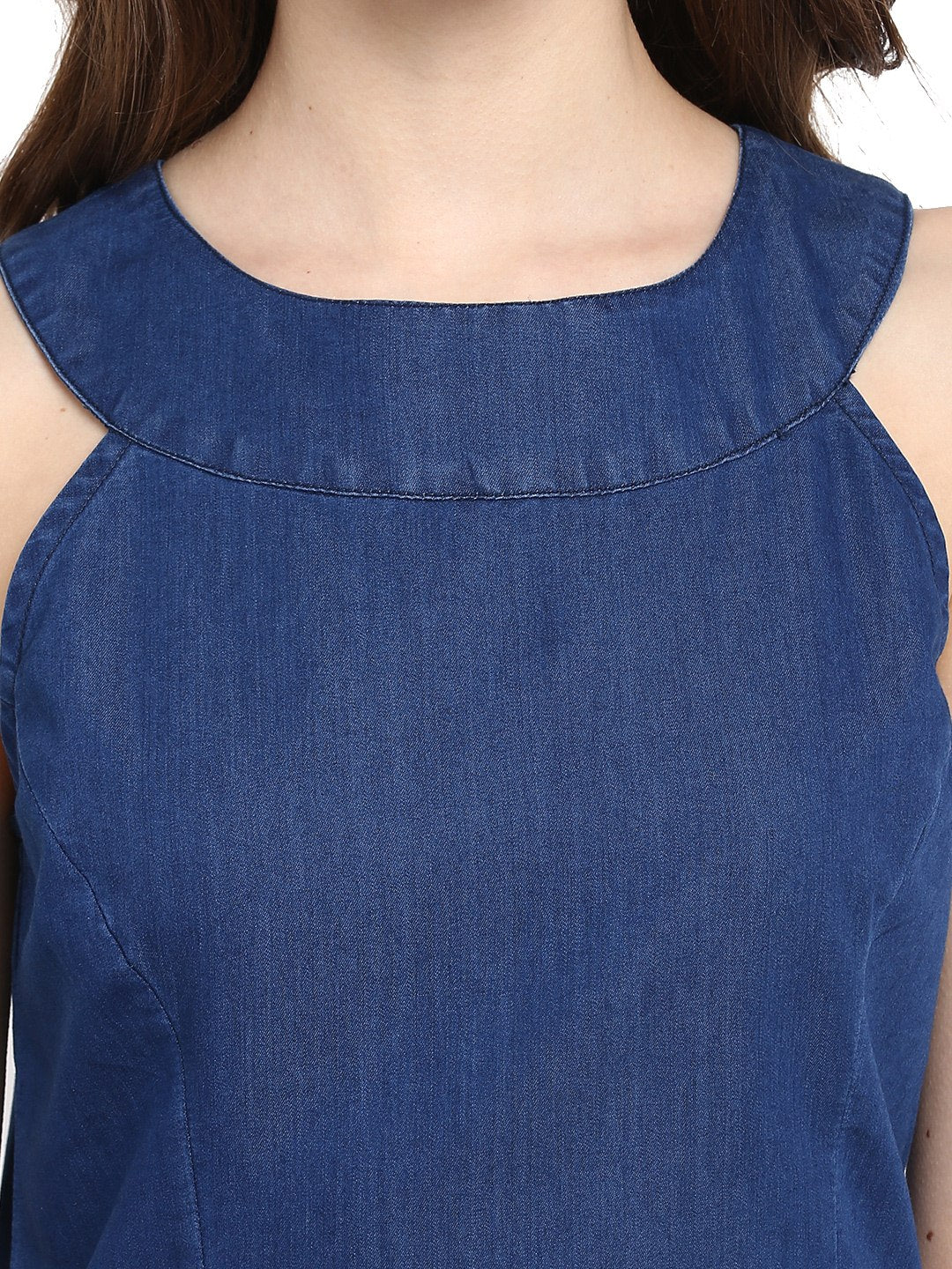 Blue-Denim-Round-Neck-Mini-Dress