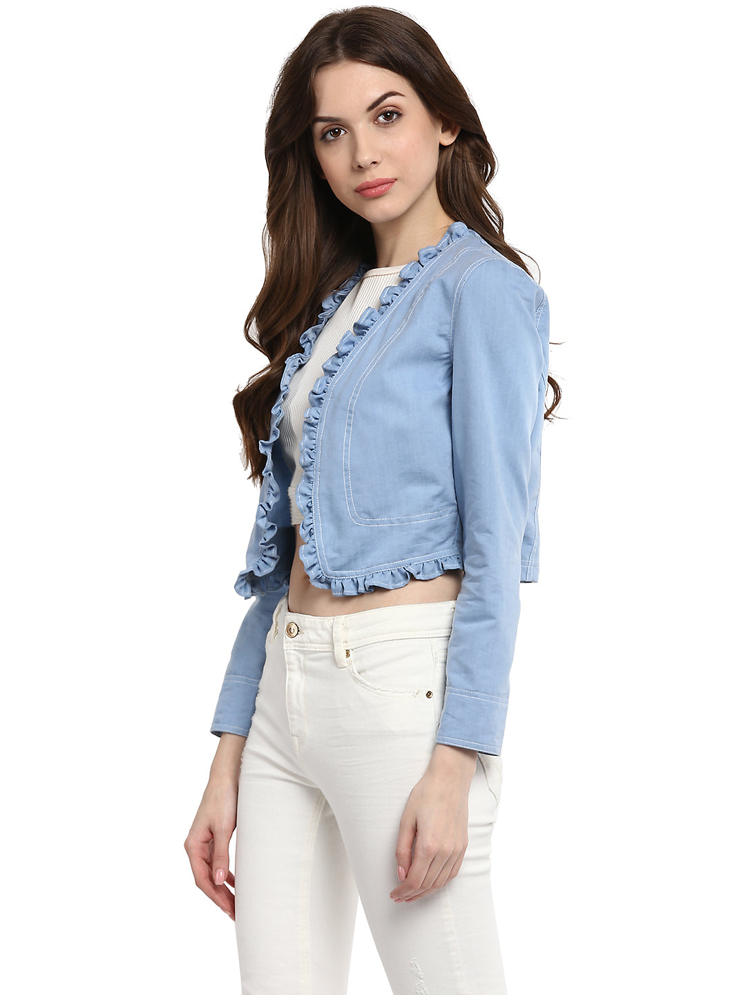 Blue-Denim-Ruffle-Short-Shrug