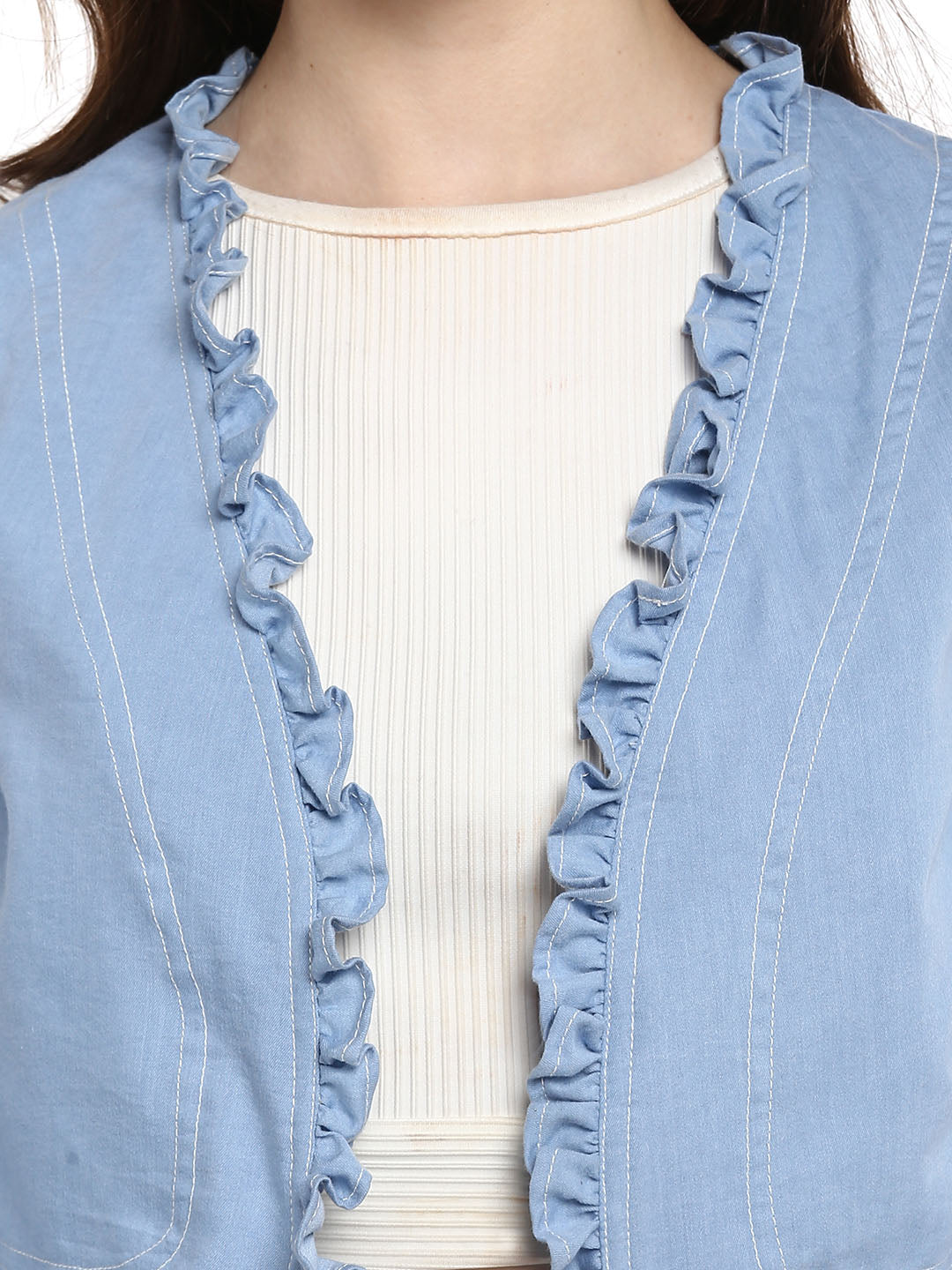 Blue-Denim-Ruffle-Short-Shrug
