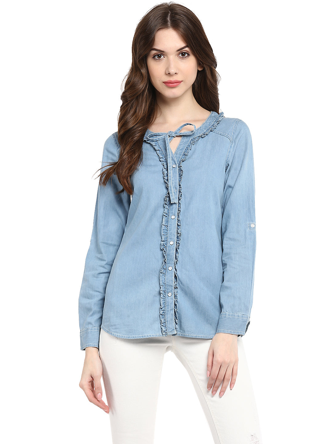Blue-Denim-Ruffle-Tie-Up-Top