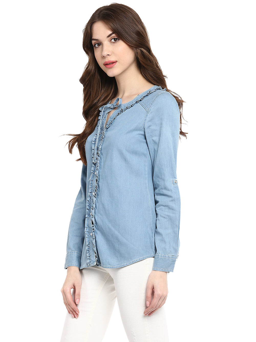 Blue-Denim-Ruffle-Tie-Up-Top