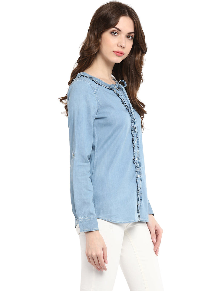 Blue-Denim-Ruffle-Tie-Up-Top