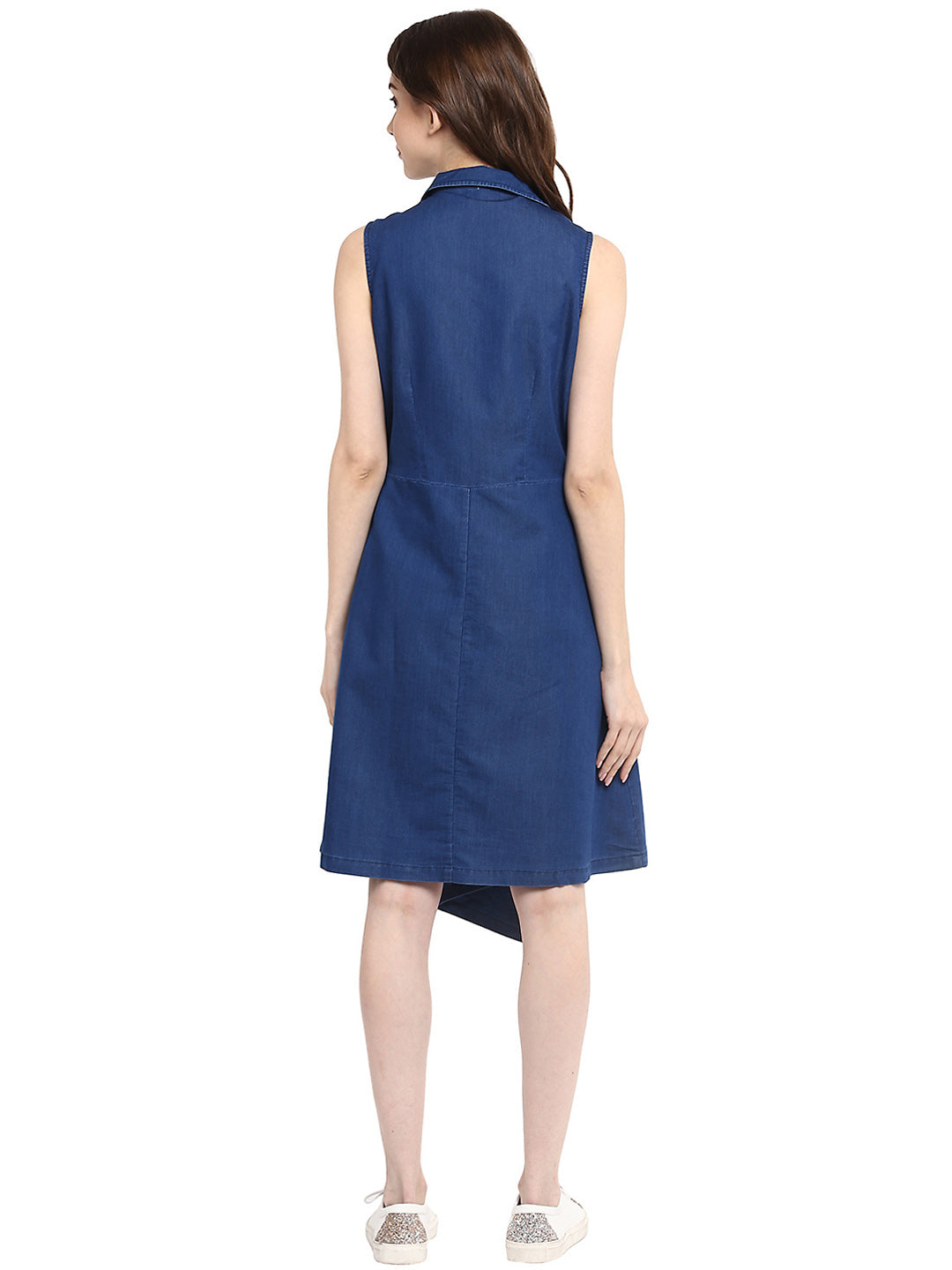 Blue-Denim-Wrap-Mini-Dress-With-Flap