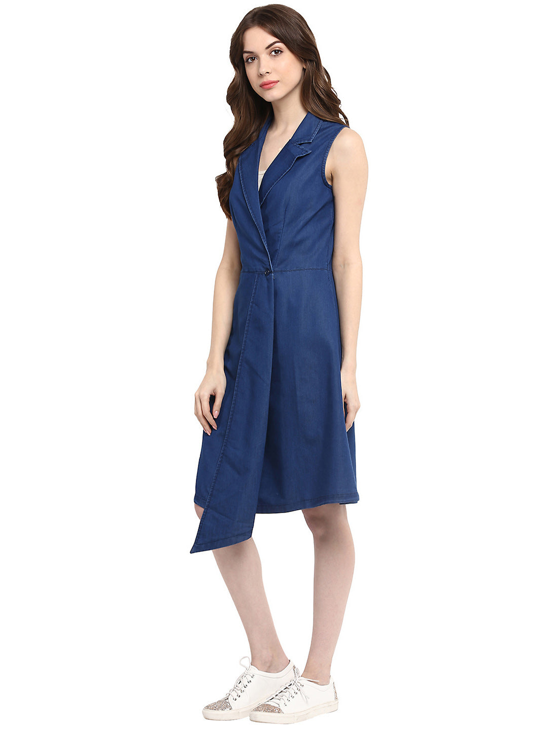 Blue-Denim-Wrap-Mini-Dress-With-Flap