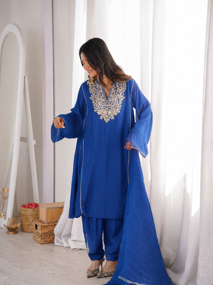 Royal Blue Chanderi Anti-fit Suit Set