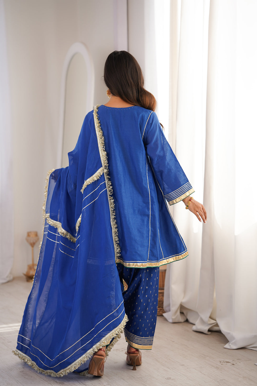 Royal Blue Chanderi Farshi Suit Set