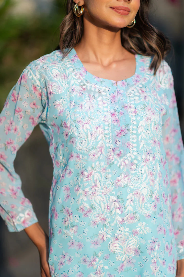 Blue-Georgette-Chikankari-Kurta-With-Slip