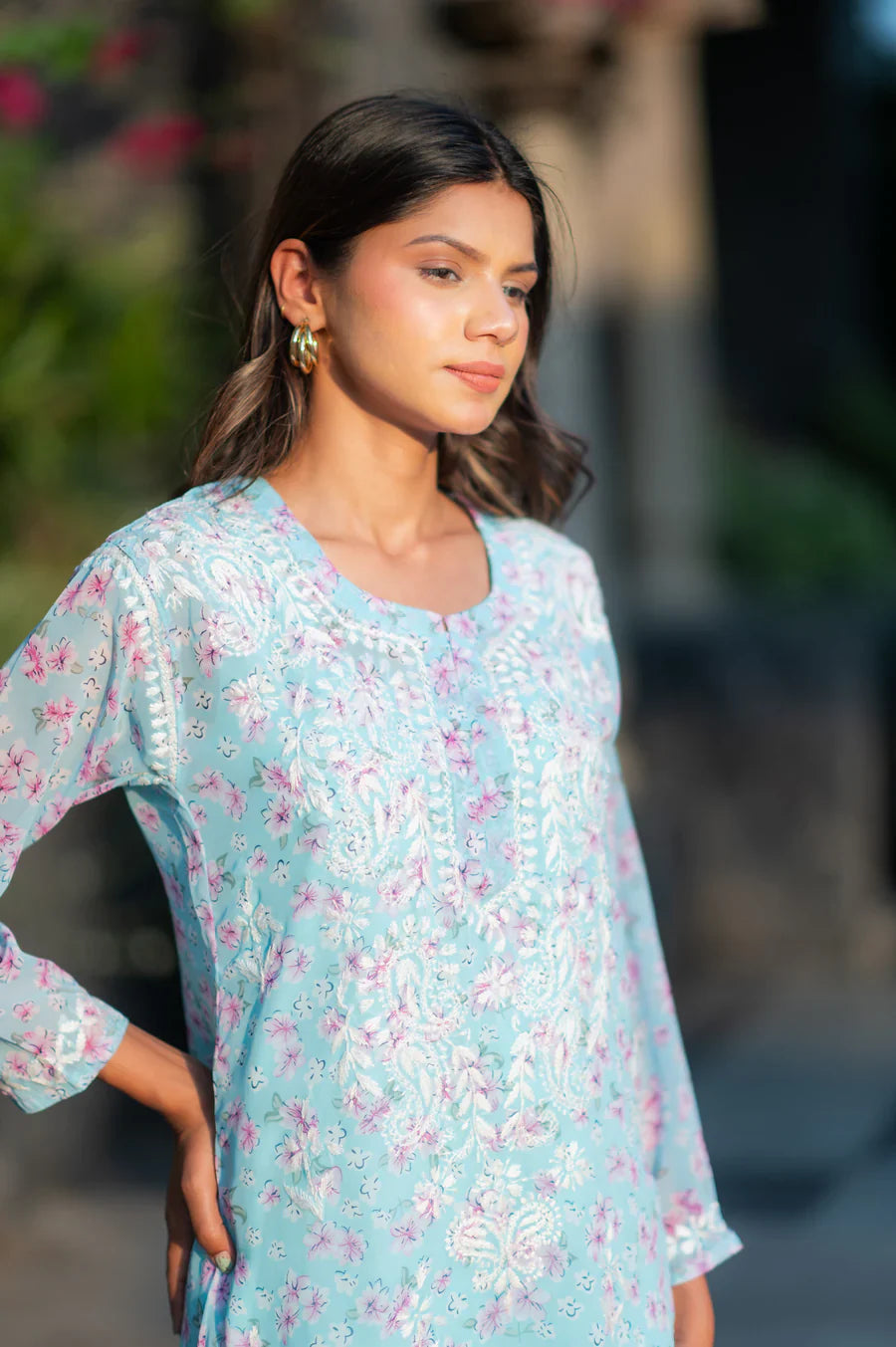 Blue-Georgette-Chikankari-Kurta-With-Slip