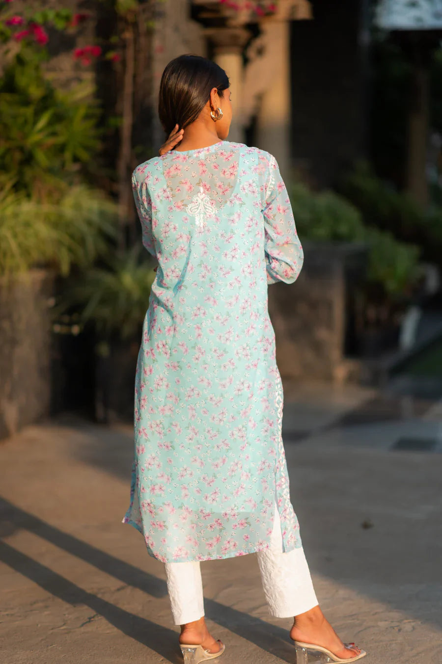 Blue-Georgette-Chikankari-Kurta-With-Slip
