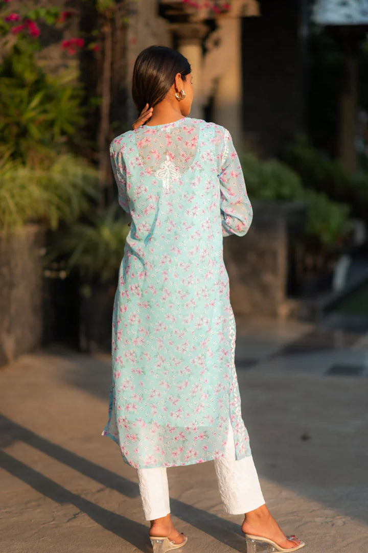 Blue-Georgette-Chikankari-Kurta-With-Slip