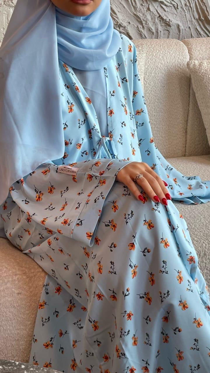 Blue-Georgette-Ice-Berg-Floral-Kimono-&-Sheila-Set