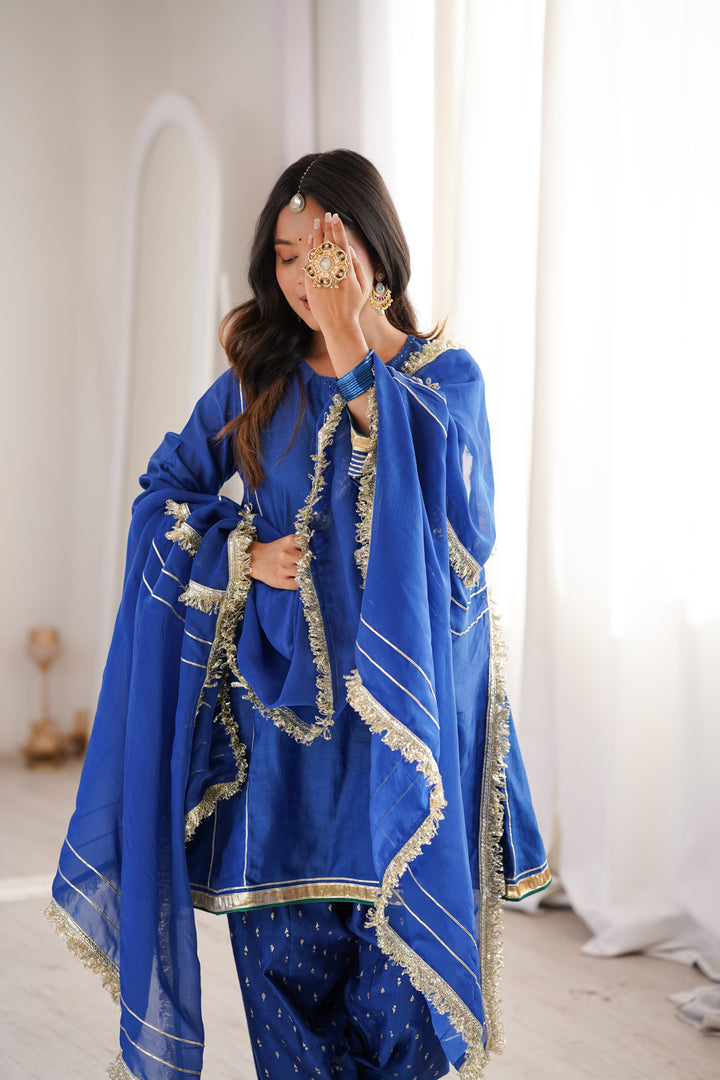 Royal Blue Chanderi Farshi Suit Set