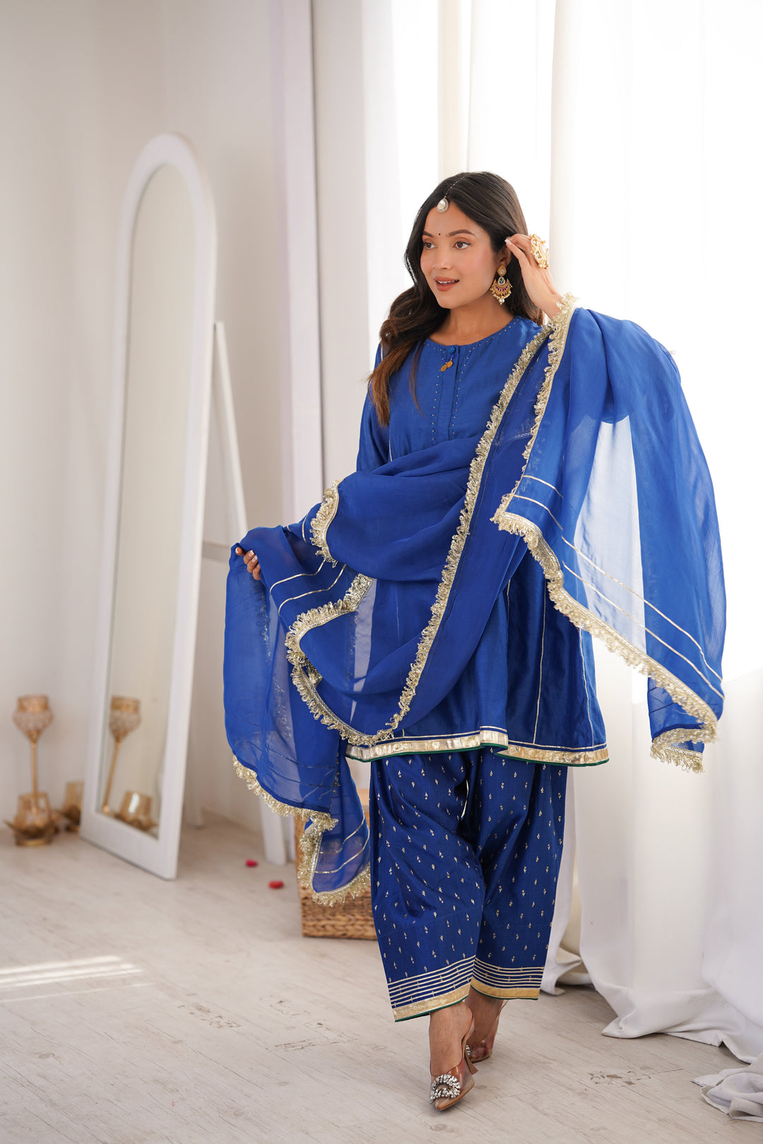Royal Blue Chanderi Farshi Suit Set