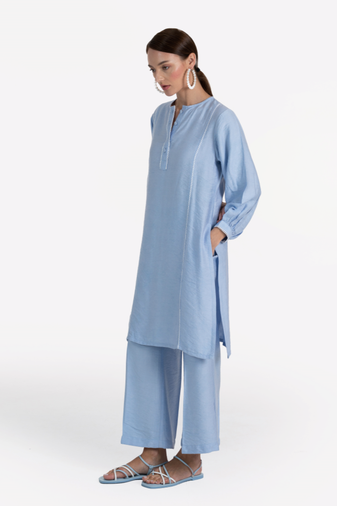Blue Linen Blend Anaya Kurta & Pant Set