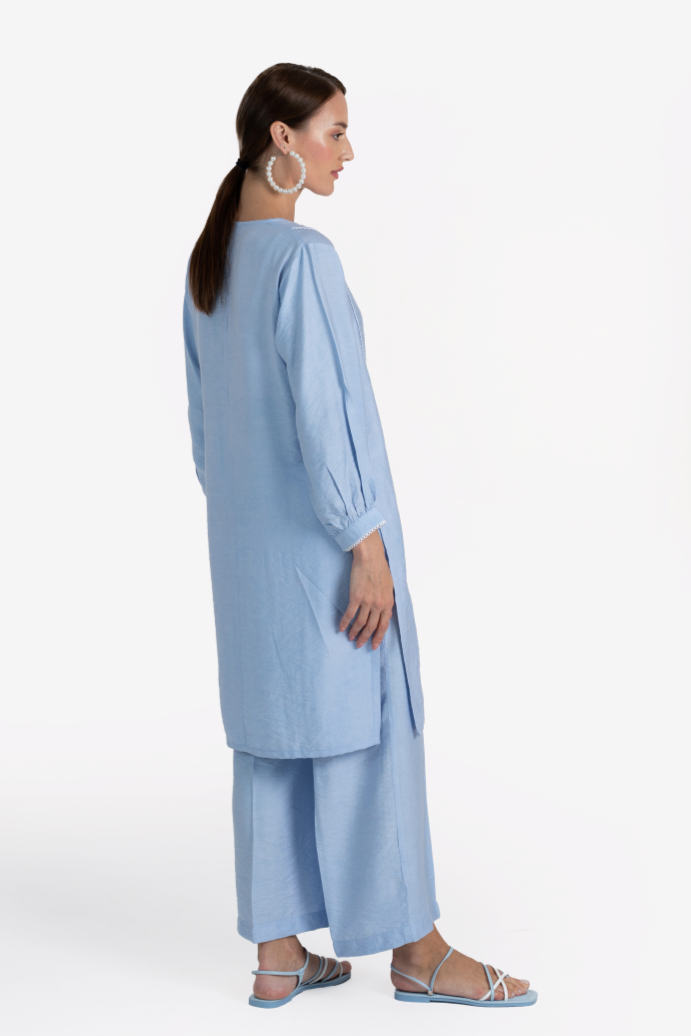 Blue Linen Blend Anaya Kurta & Pant Set