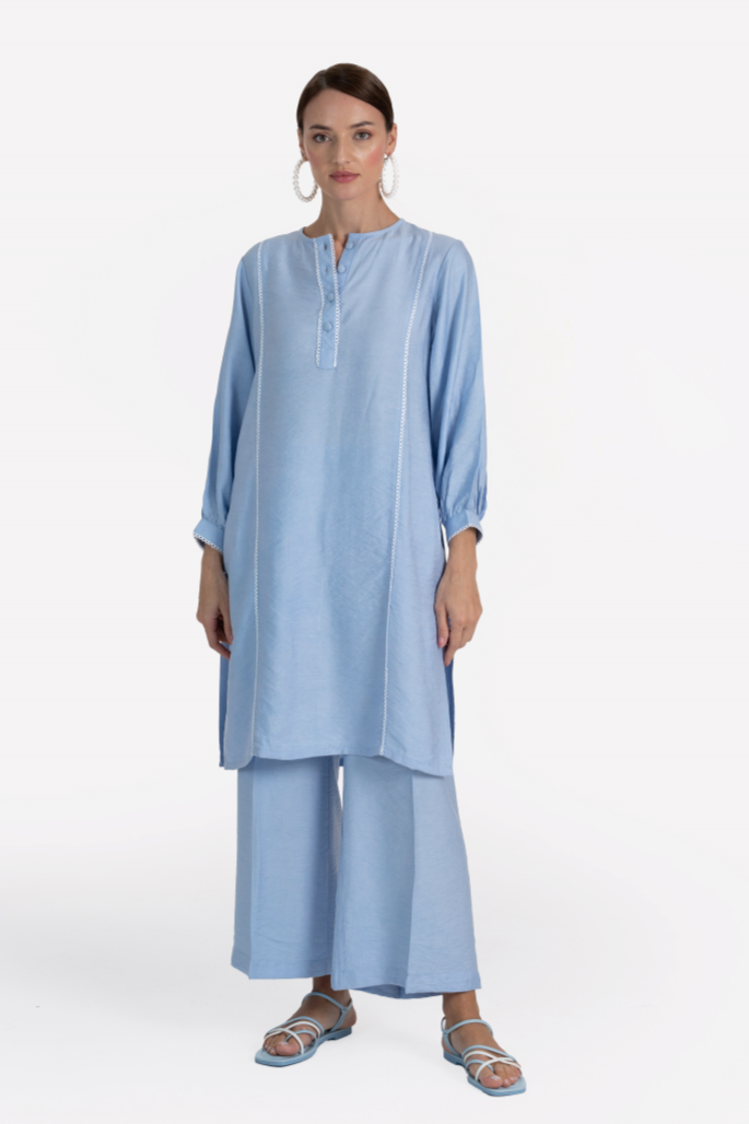 Blue Linen Blend Anaya Kurta & Pant Set